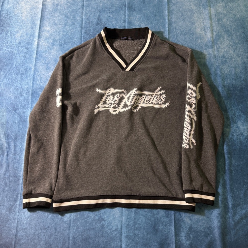 Streetwear Los Angeles Varsity V-Neck Graphic Sweatshirt Gray Large